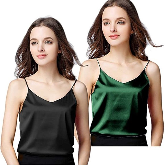 2 Pack Women's Silk Tank Top Ladies Camisole Silky Loose Sleeveless Blouse Tank - Picture 1 of 2